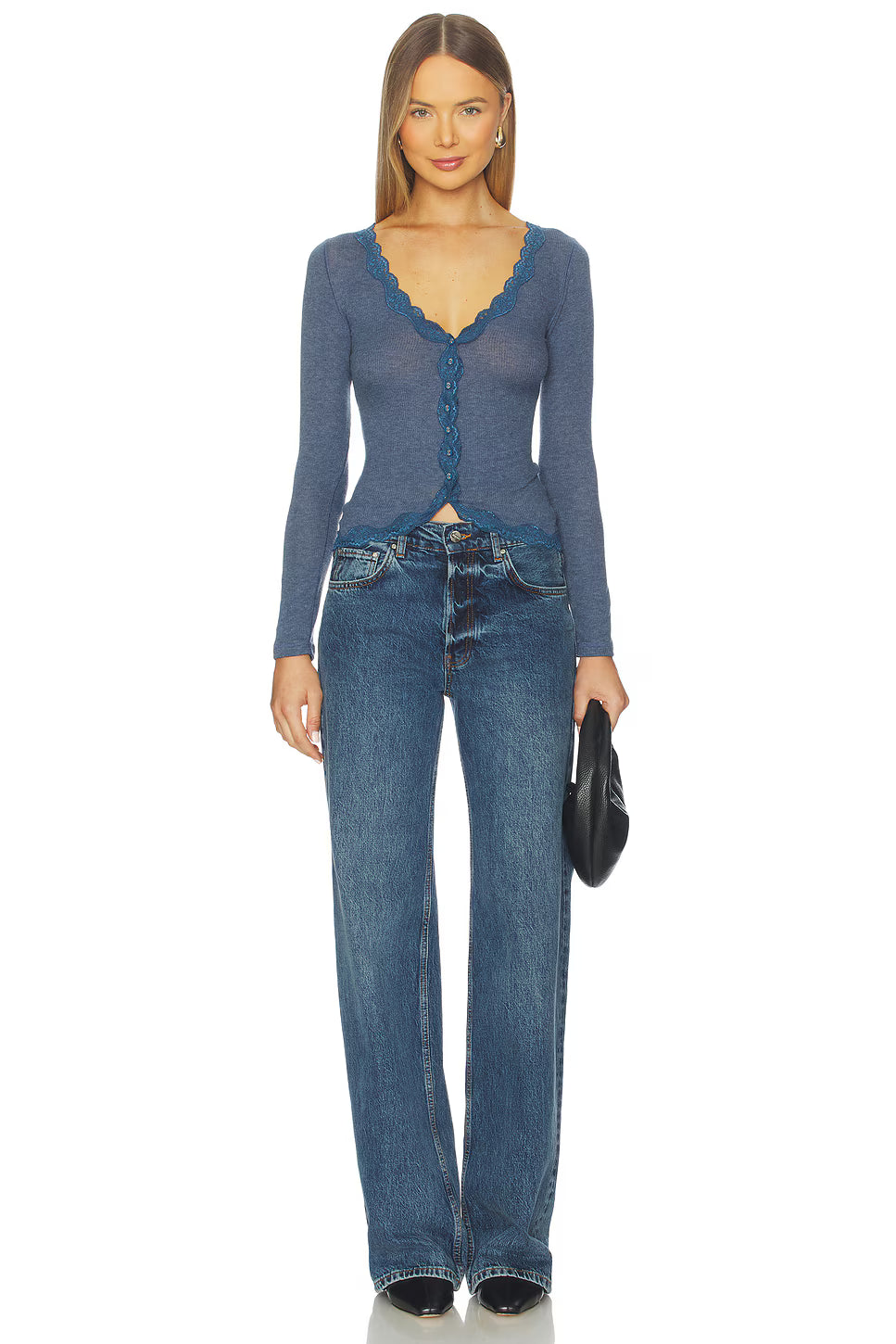 BIG LOVE RIB CARDI in OCEAN HEATHER