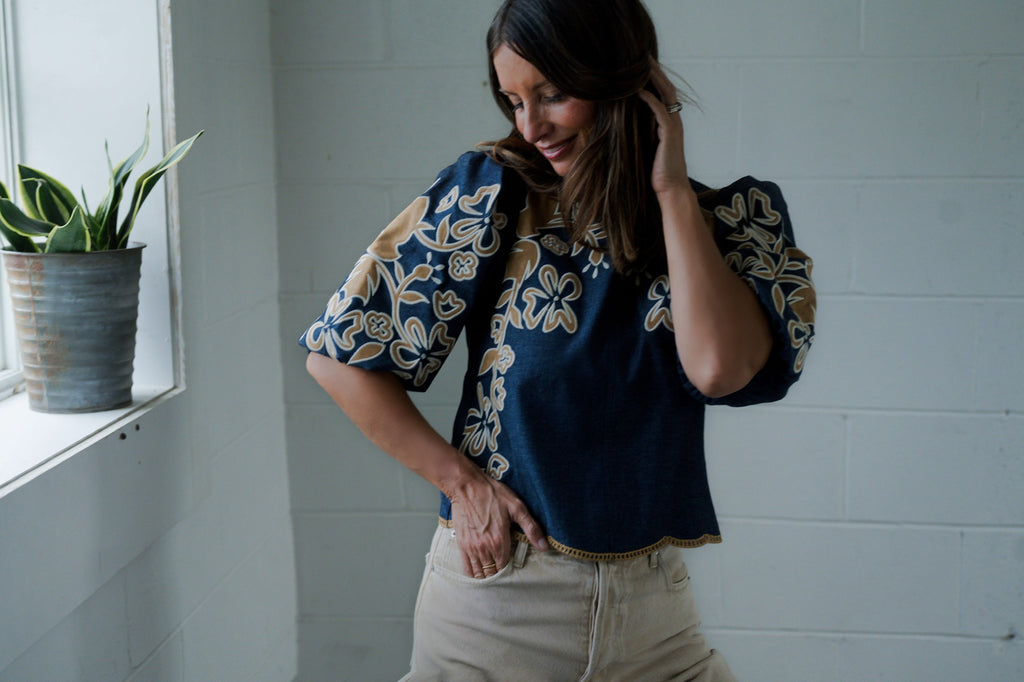 Juliana Floral Embroidered Puff Sleeve Top