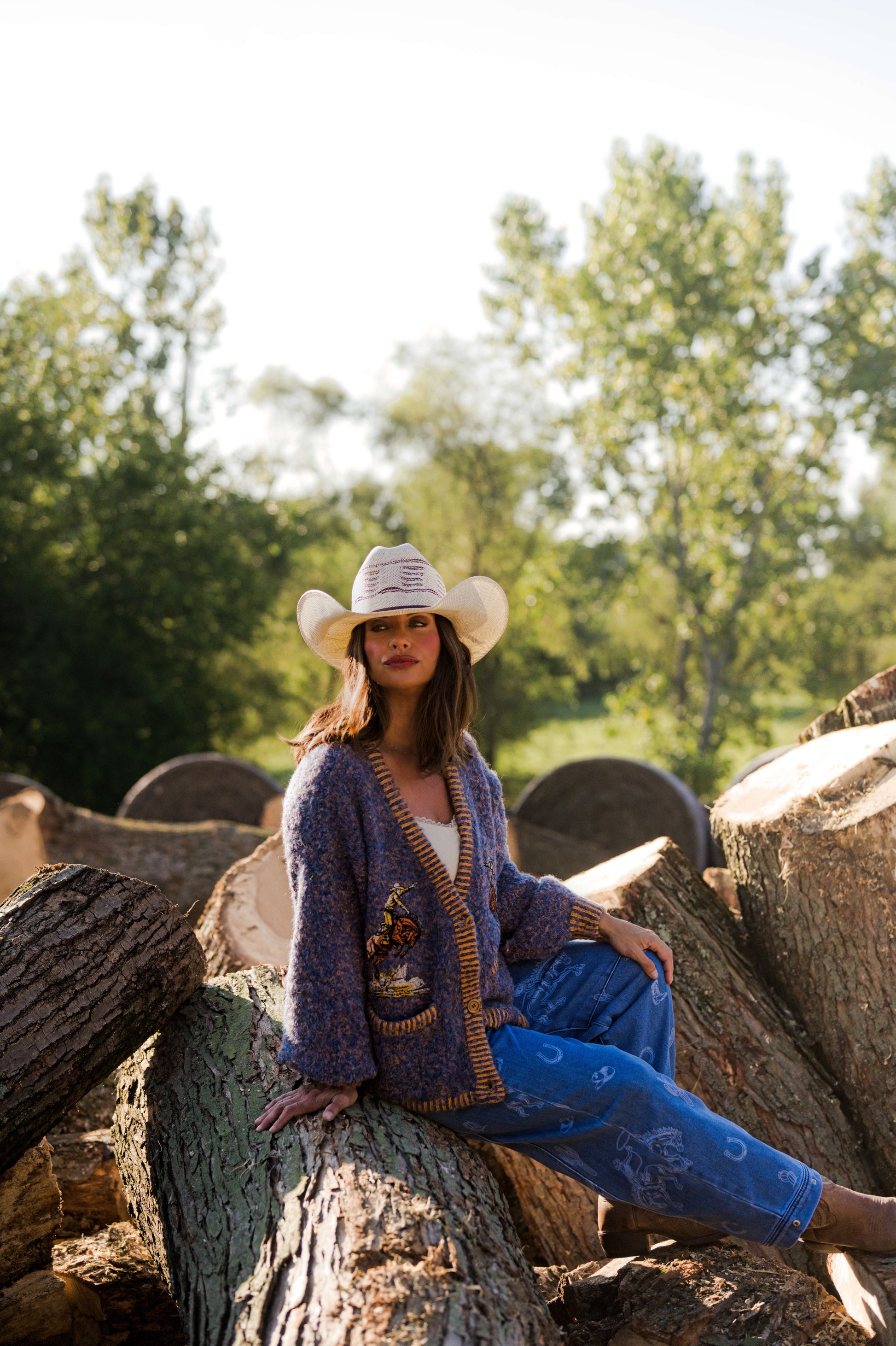 Rodeo Embroidered Fuzzy Knit Cardigan