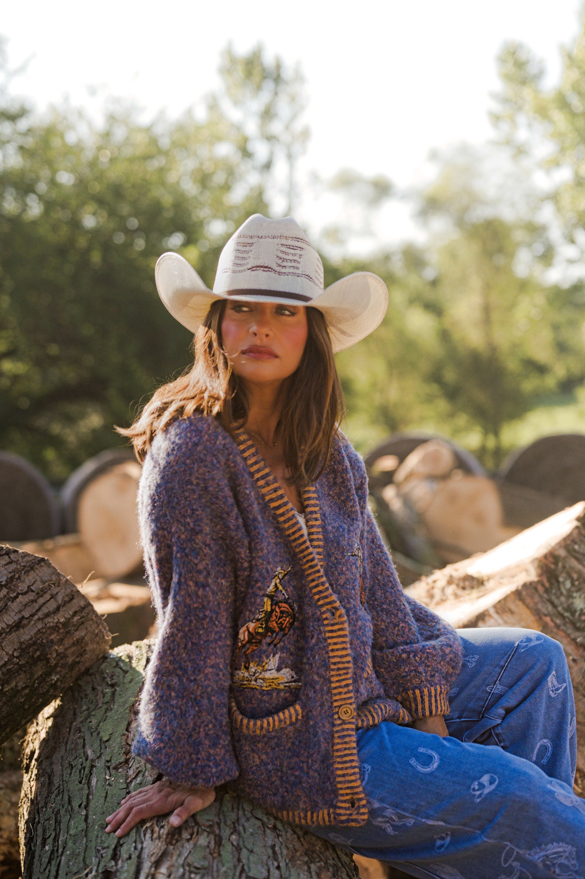 Rodeo Embroidered Fuzzy Knit Cardigan