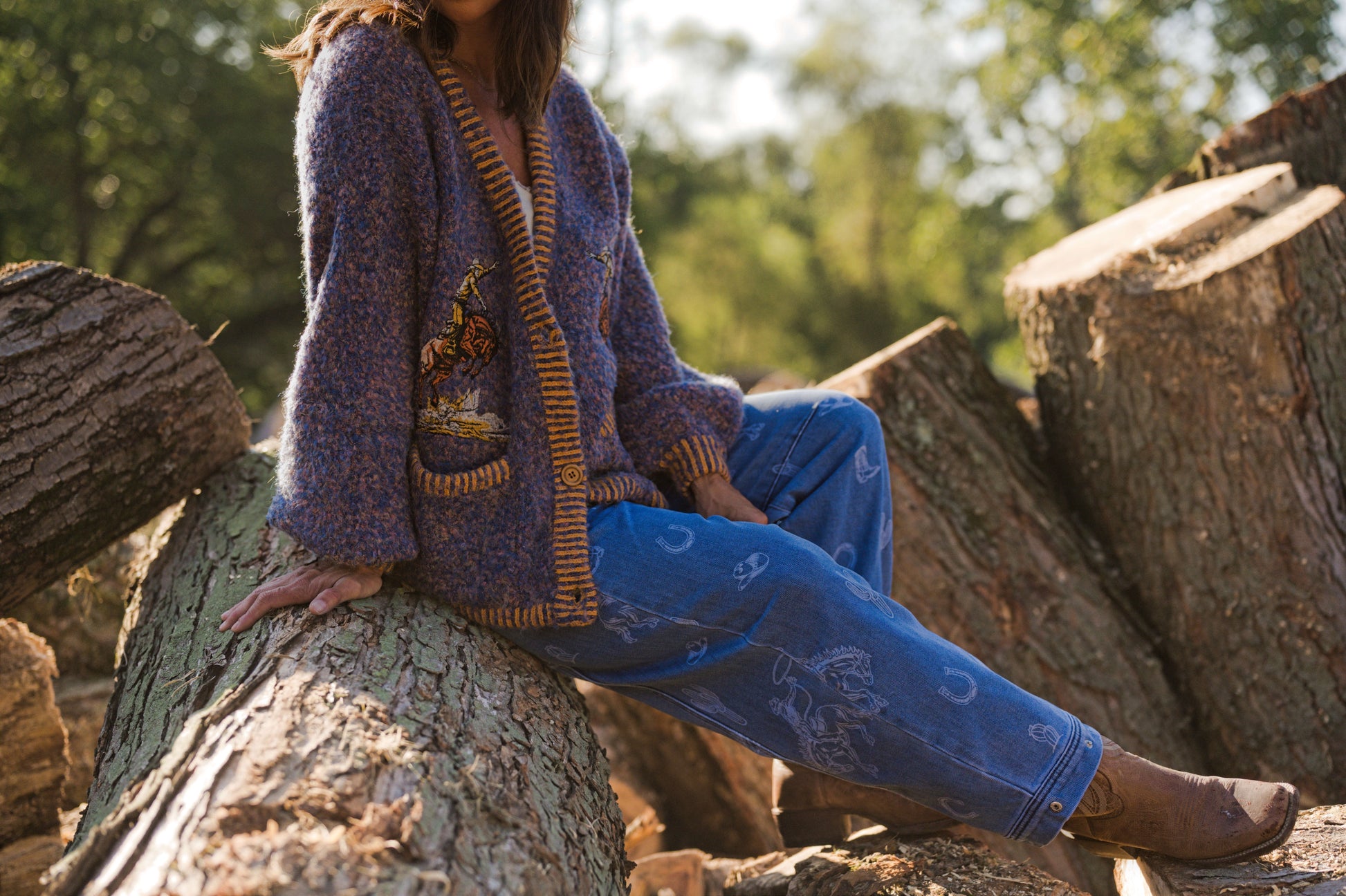 Rodeo Embroidered Fuzzy Knit Cardigan