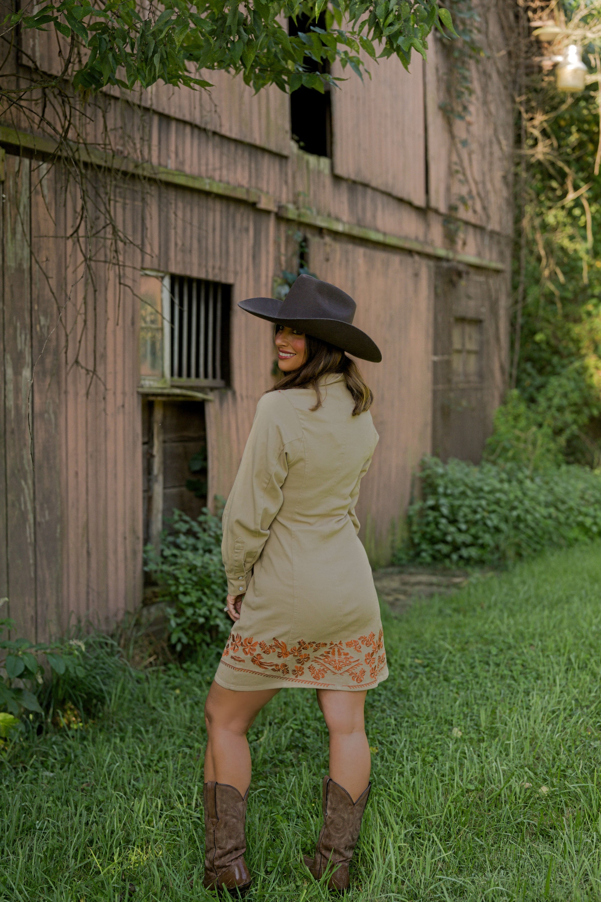Embroidery Self Tie Denim Dress