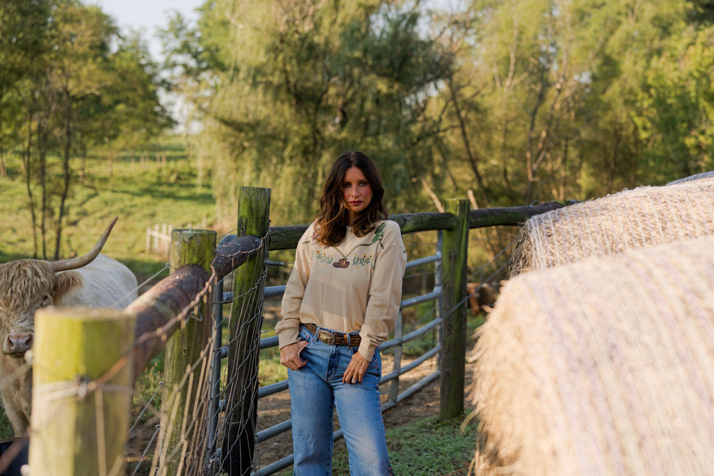 Western Embroidered Terry Pullover