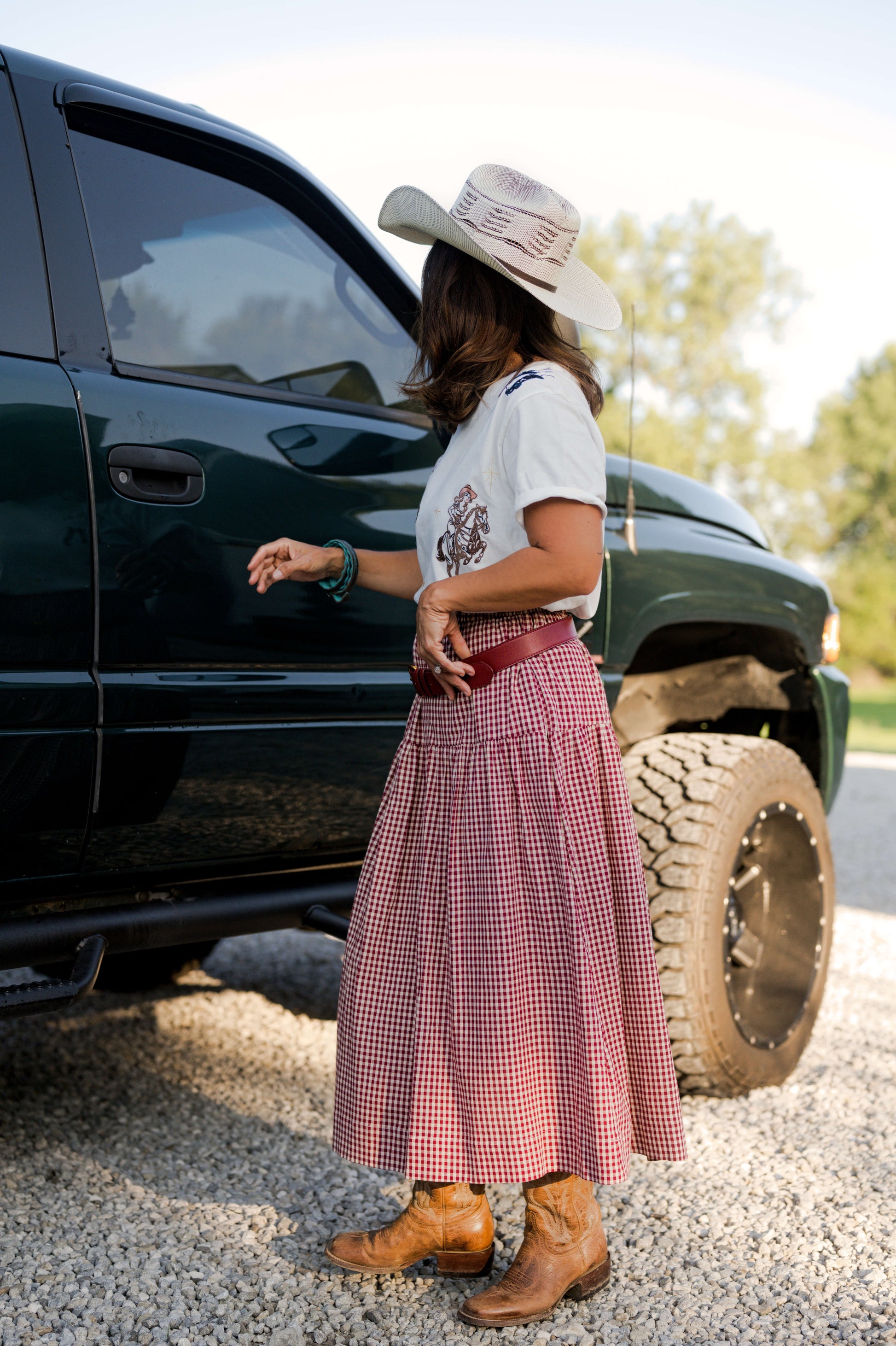 Gingham Tiered Maxi Skirt