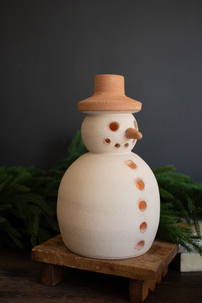 Ivory & Terracotta Snowman Luminary