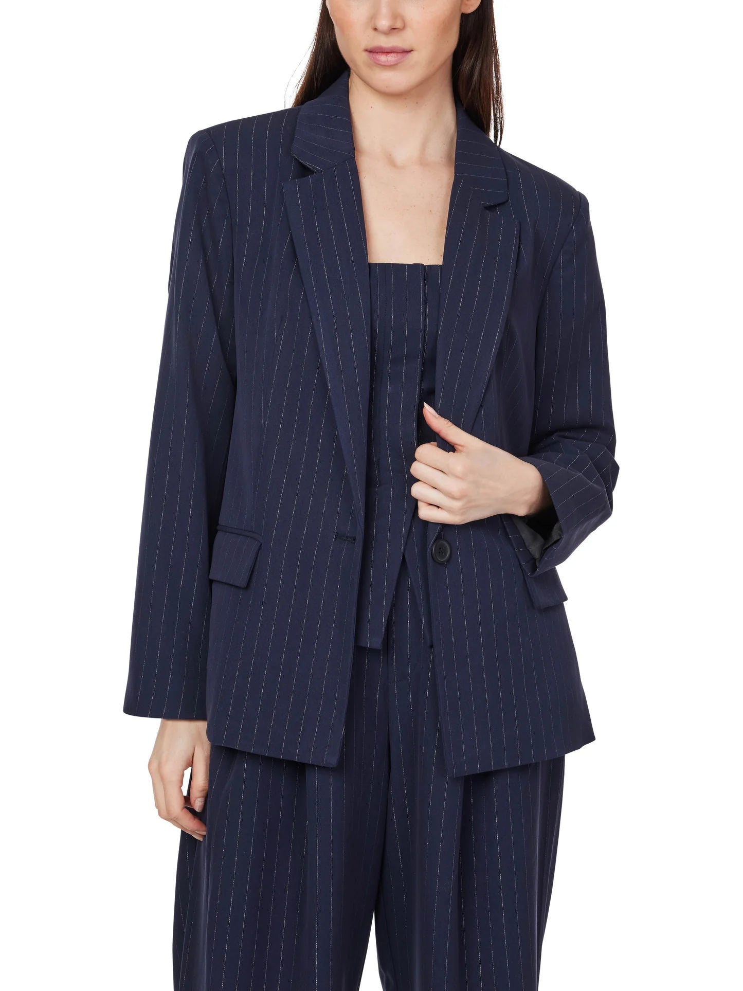 PINSTRIPE BLAZER IN DARK SAPPHIRE