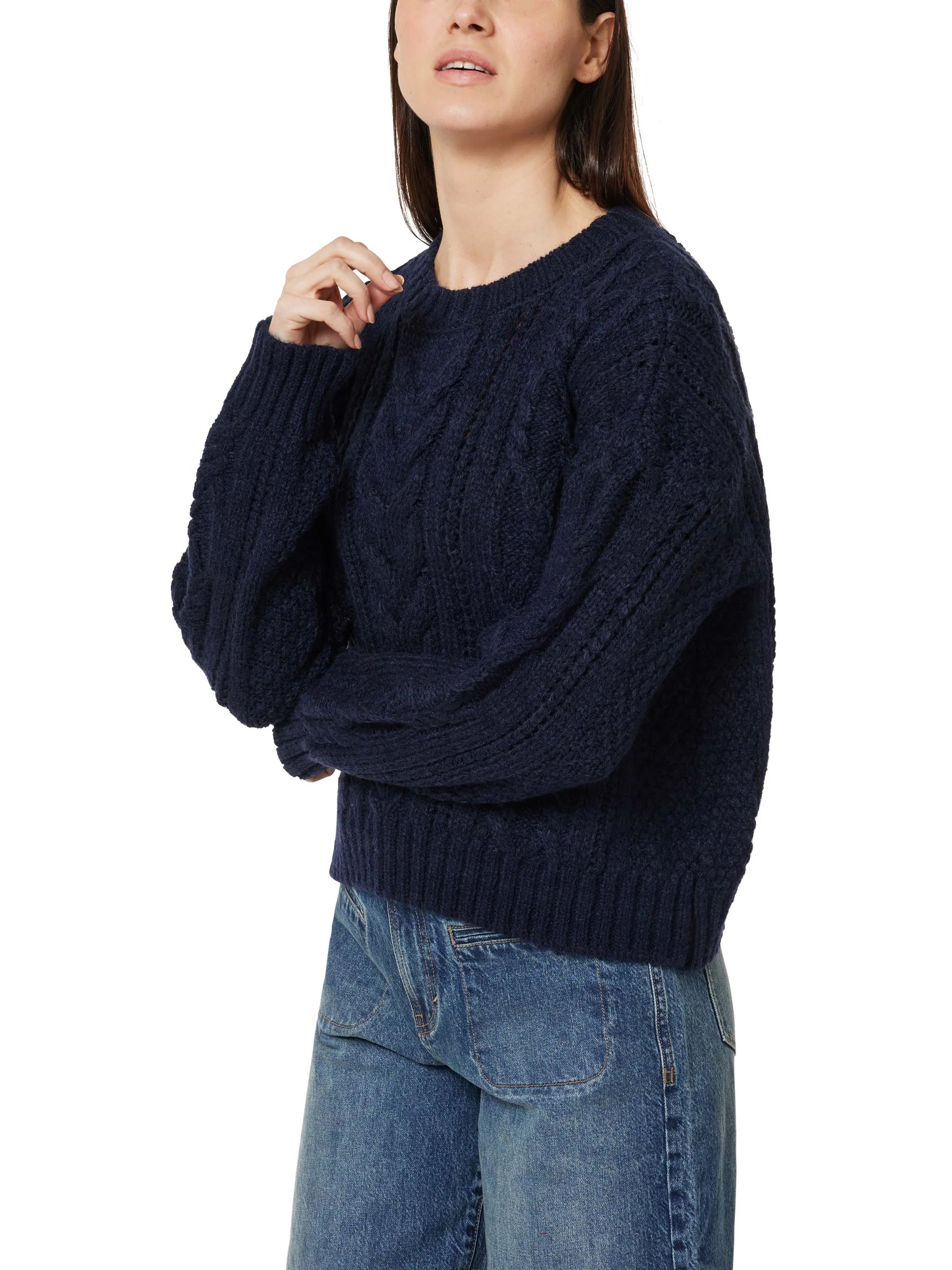 CABLE KNIT POINTELLE SWEATER