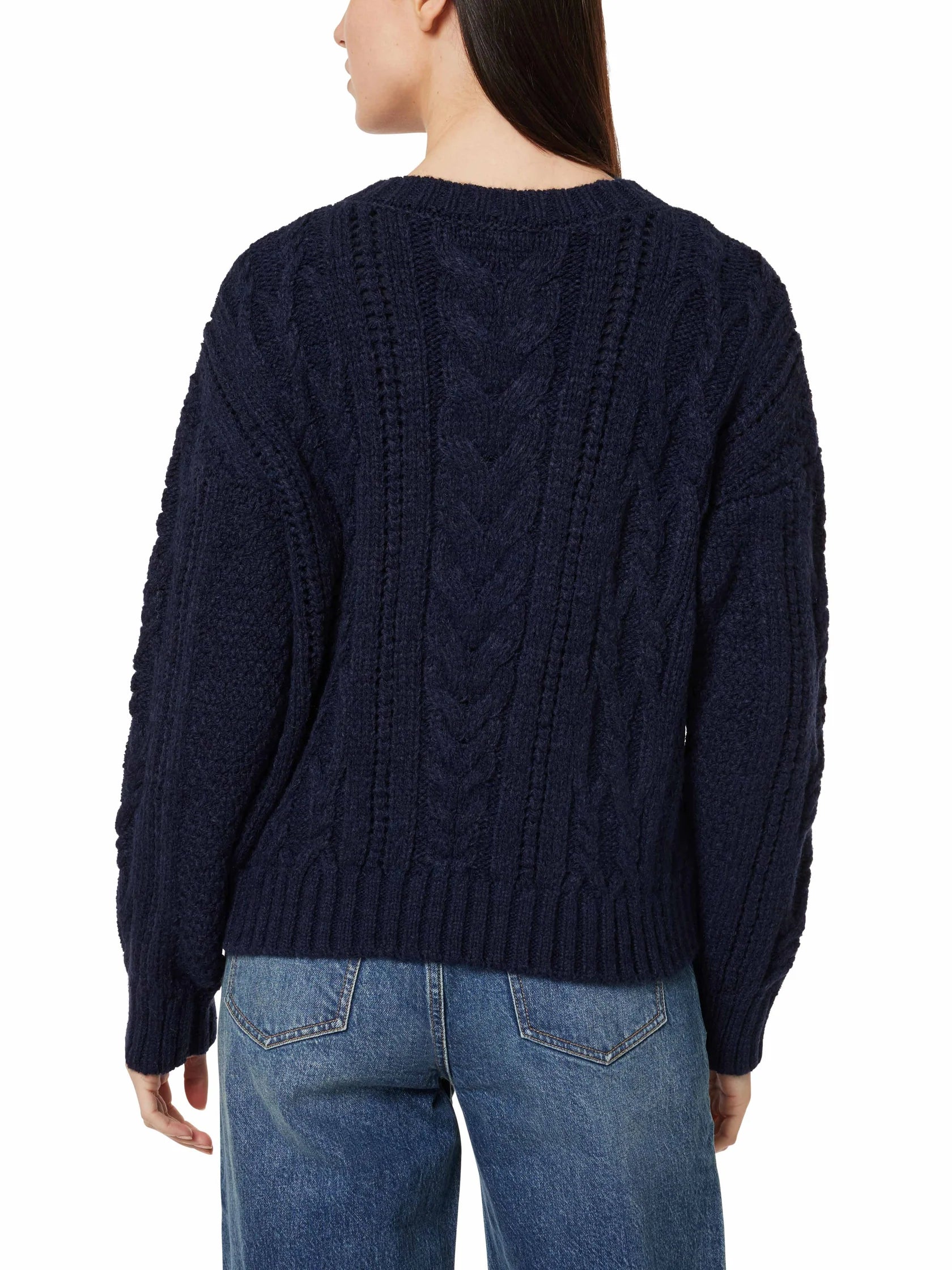 CABLE KNIT POINTELLE SWEATER