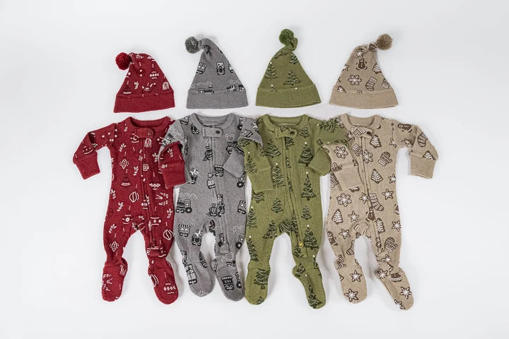 Baby Holiday Thermal 2-Way Zipper Footie & Cap Set