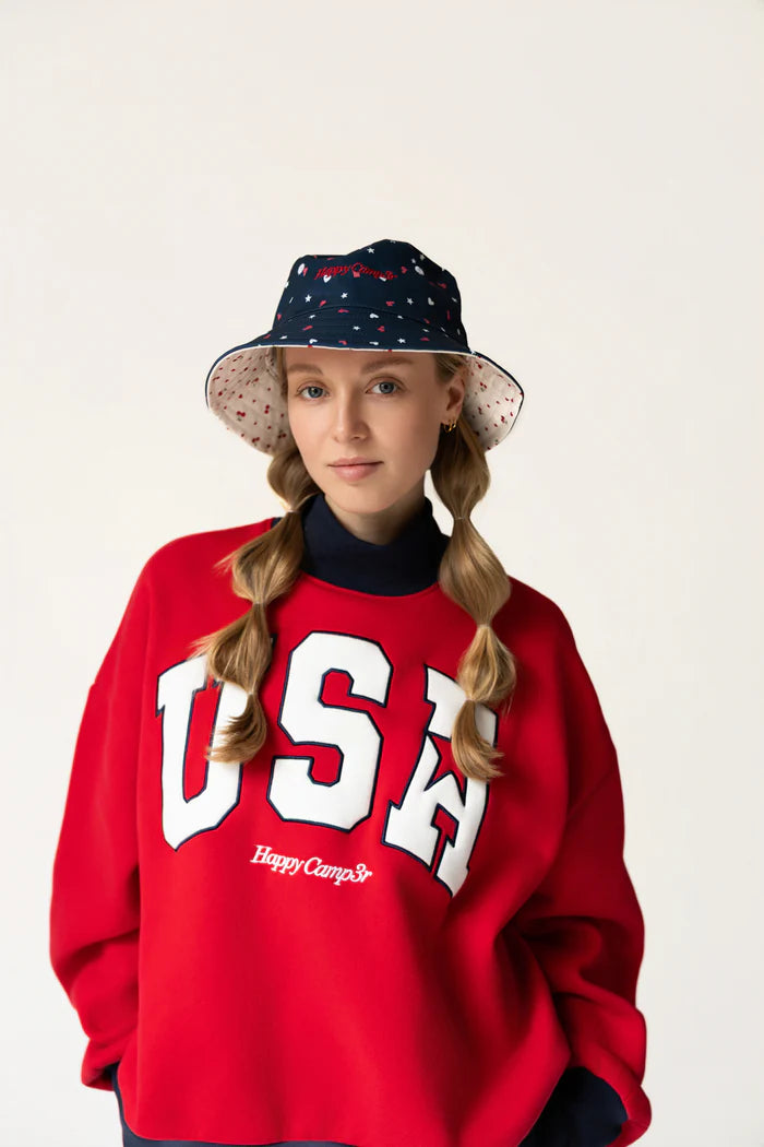 Happy Camp3r Hearts & Stripes Reversible Bucket Hat