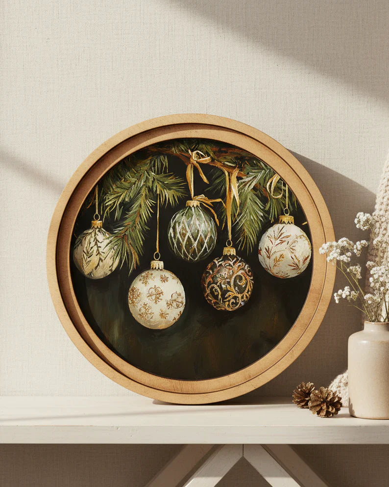 Christmas Ornament Round Framed Canvas Artwork