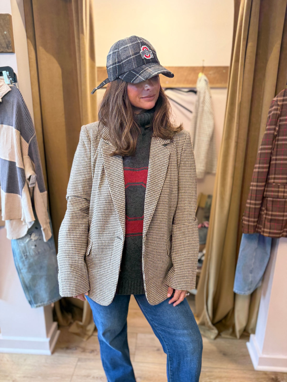 Ohio State University Grey Plaid Wool Baseball Cap