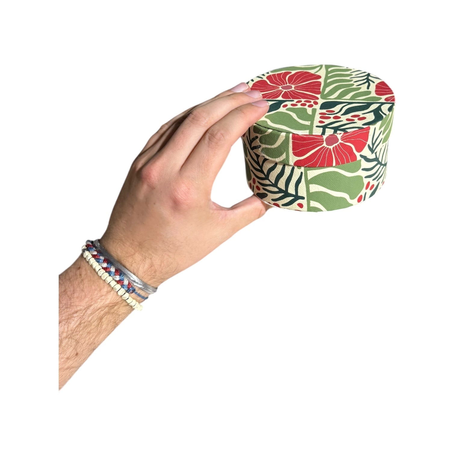 Round Handmade Recycled Paper Botanical Green Nesting Gift Boxes | 8 Sizes