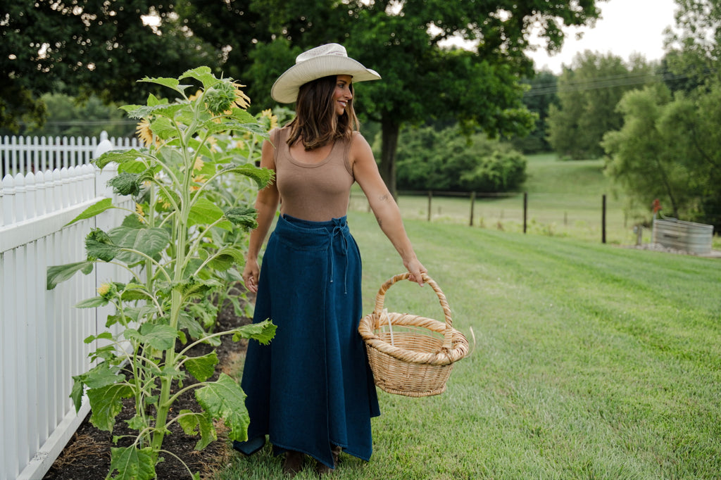 Denim Asymmetric Midi Skirt