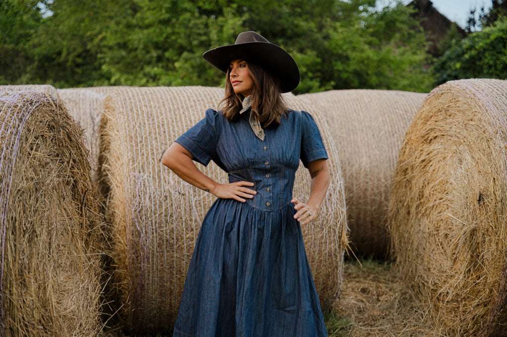 Corset Smocked Denim Shirt Dress