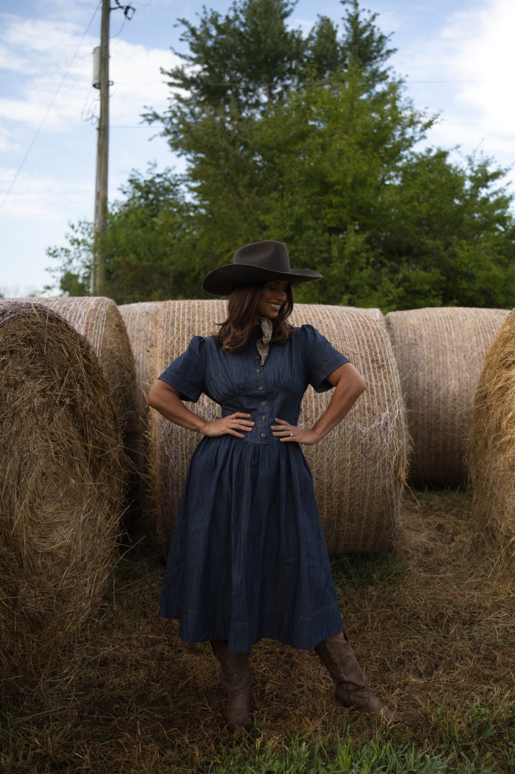 Corset Smocked Denim Shirt Dress