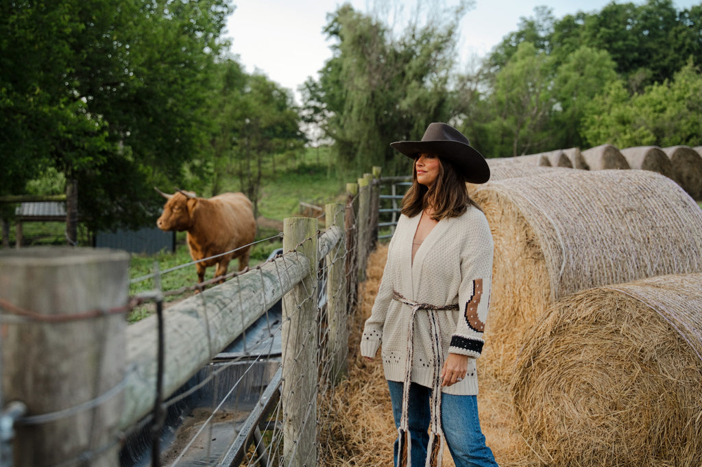 Western Horse Belted Cardigan Sweater
