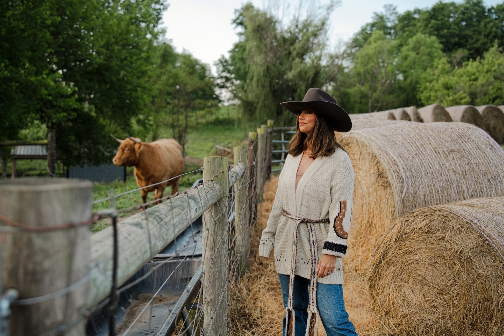 Western Horse Belted Cardigan Sweater