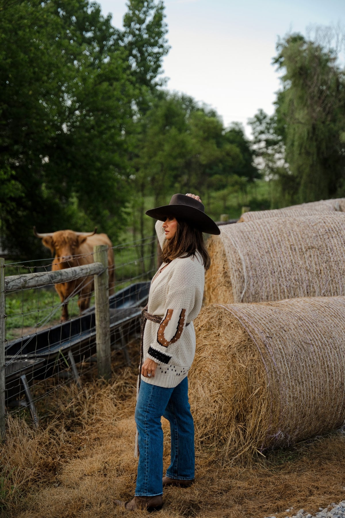 Western Horse Belted Cardigan Sweater