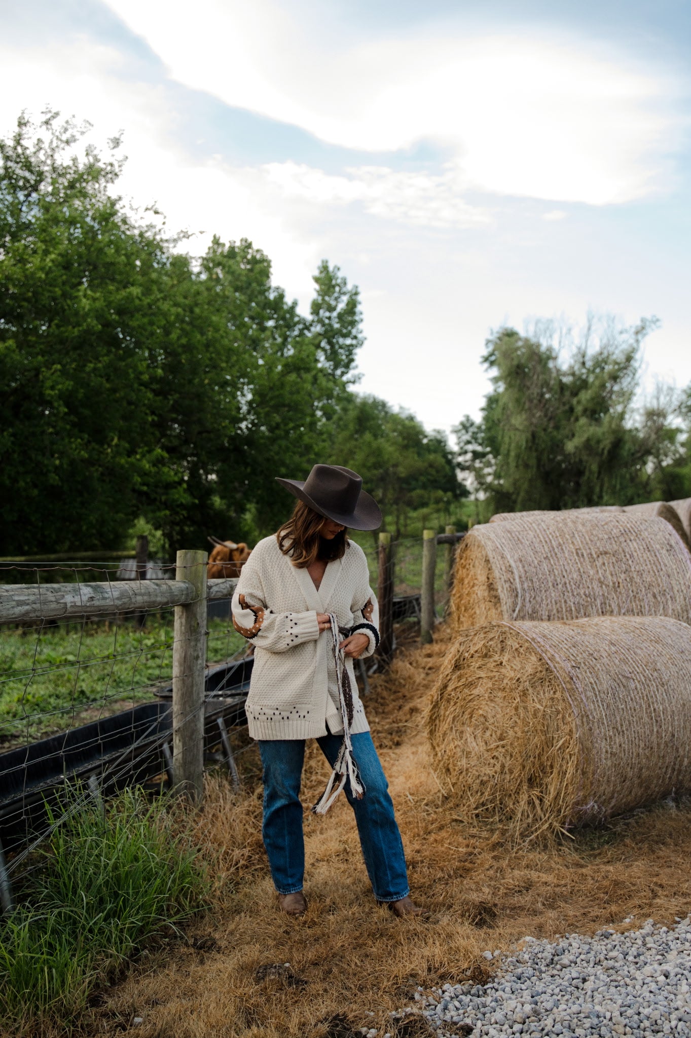 Western Horse Belted Cardigan Sweater