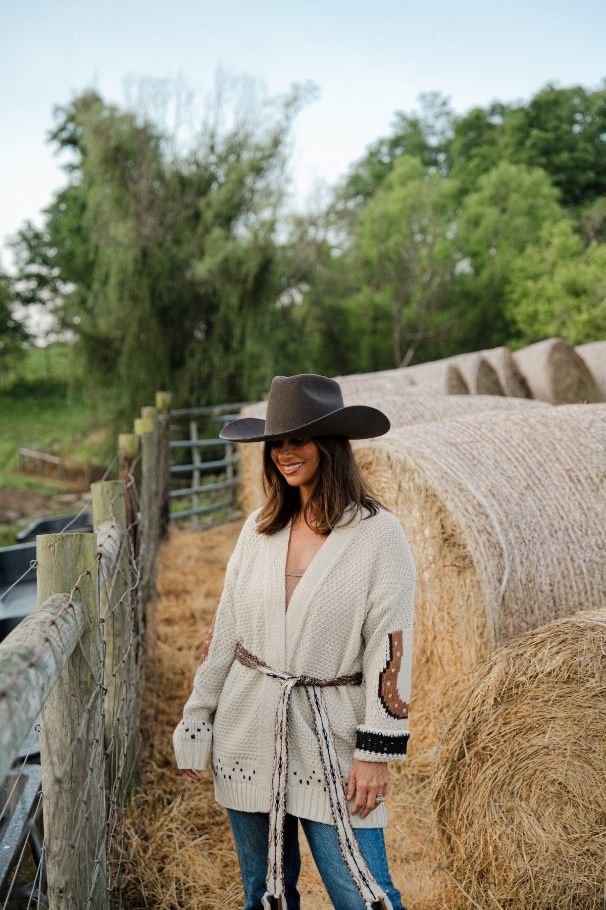 Western Horse Belted Cardigan Sweater