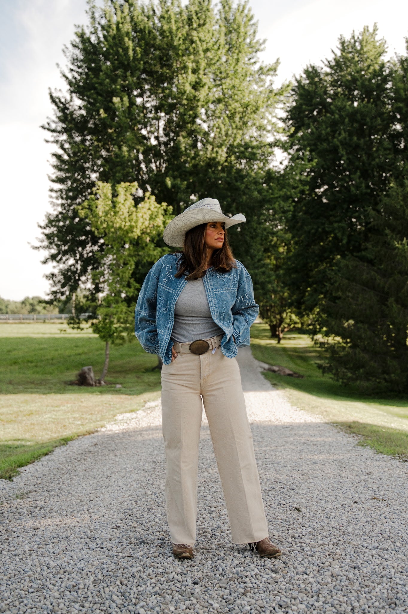 Western Embroidery Puff Sleeve Denim Jacket