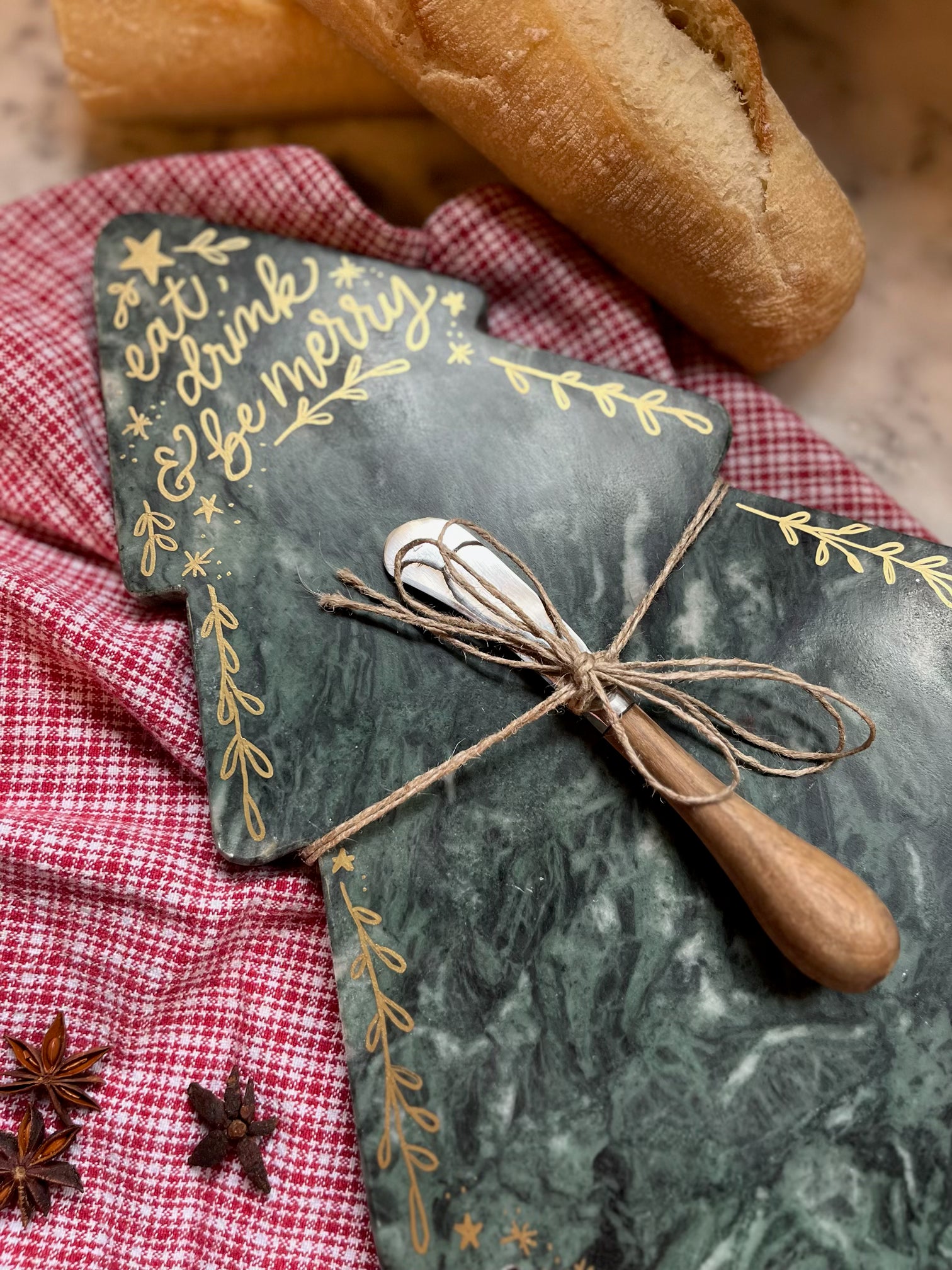 Hand Lettered - Marble Tree Shaped Cutting Board