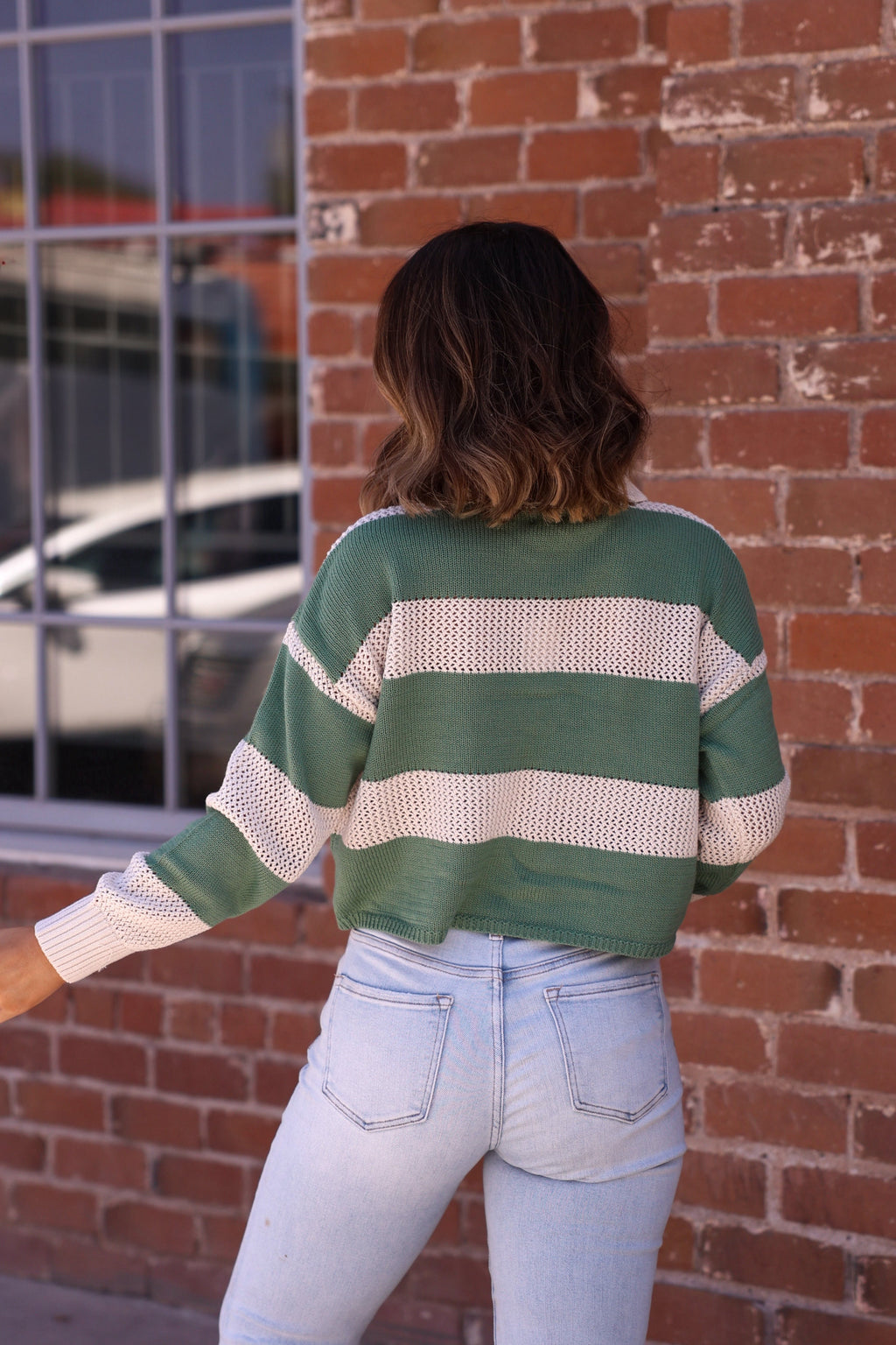 Declan Beige & Green Striped Sweater - FINAL SALE