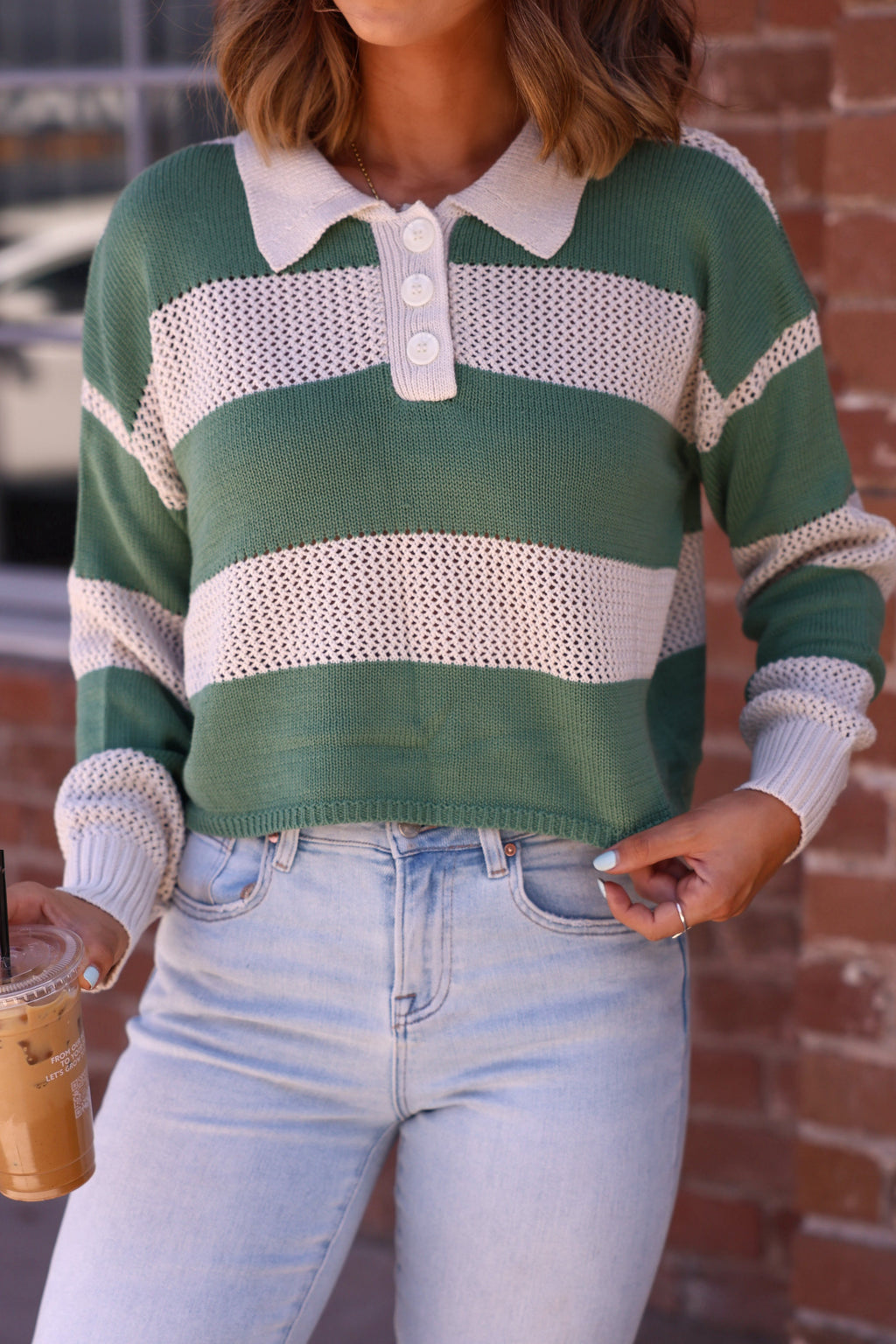 Declan Beige & Green Striped Sweater - FINAL SALE