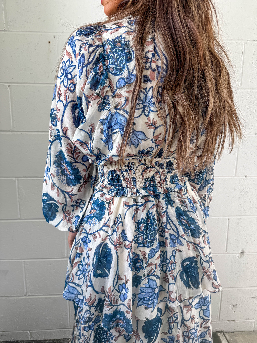 Smocked Waist Tiered Long Sleeve Dress