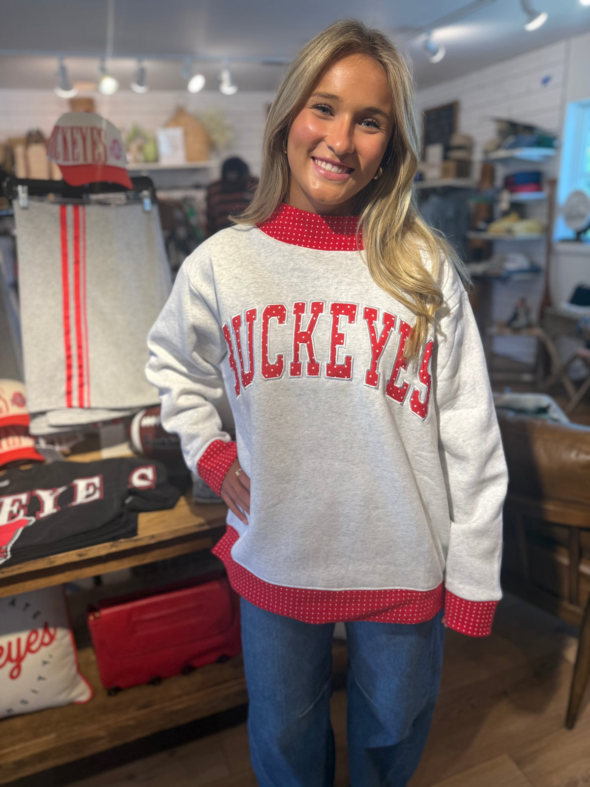 Polka Dot Buckeyes Mockneck Sweatshirt