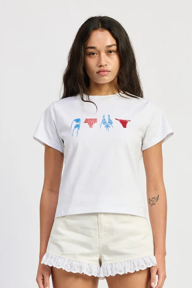 BEADED BIKINI ICON CREWNECK TSHIRT