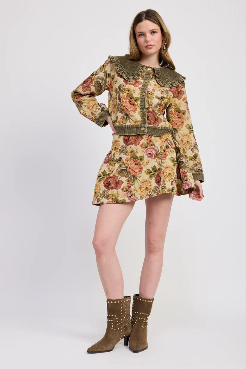 Nathalia Mixed Media Jacket - OLIVE CORAL