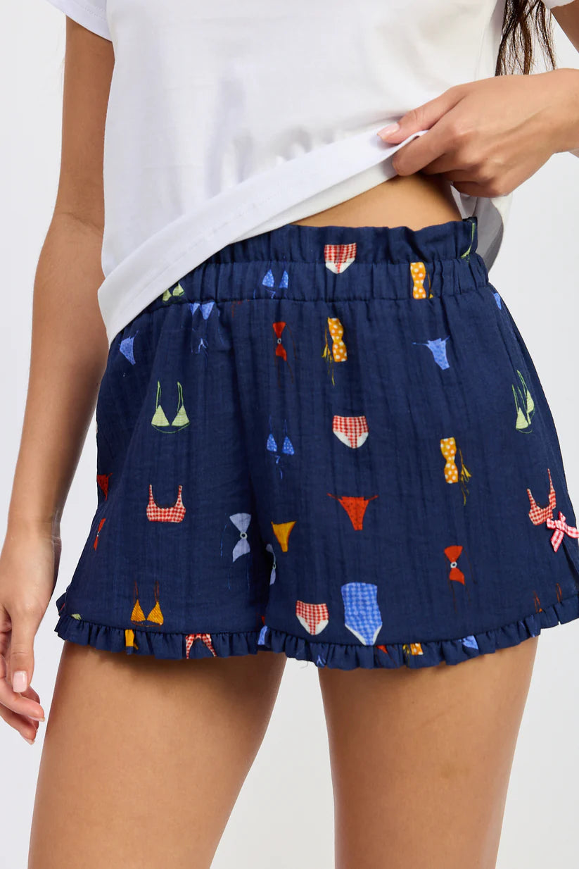 BIKINI PRINTED RUFFLE SHORTS