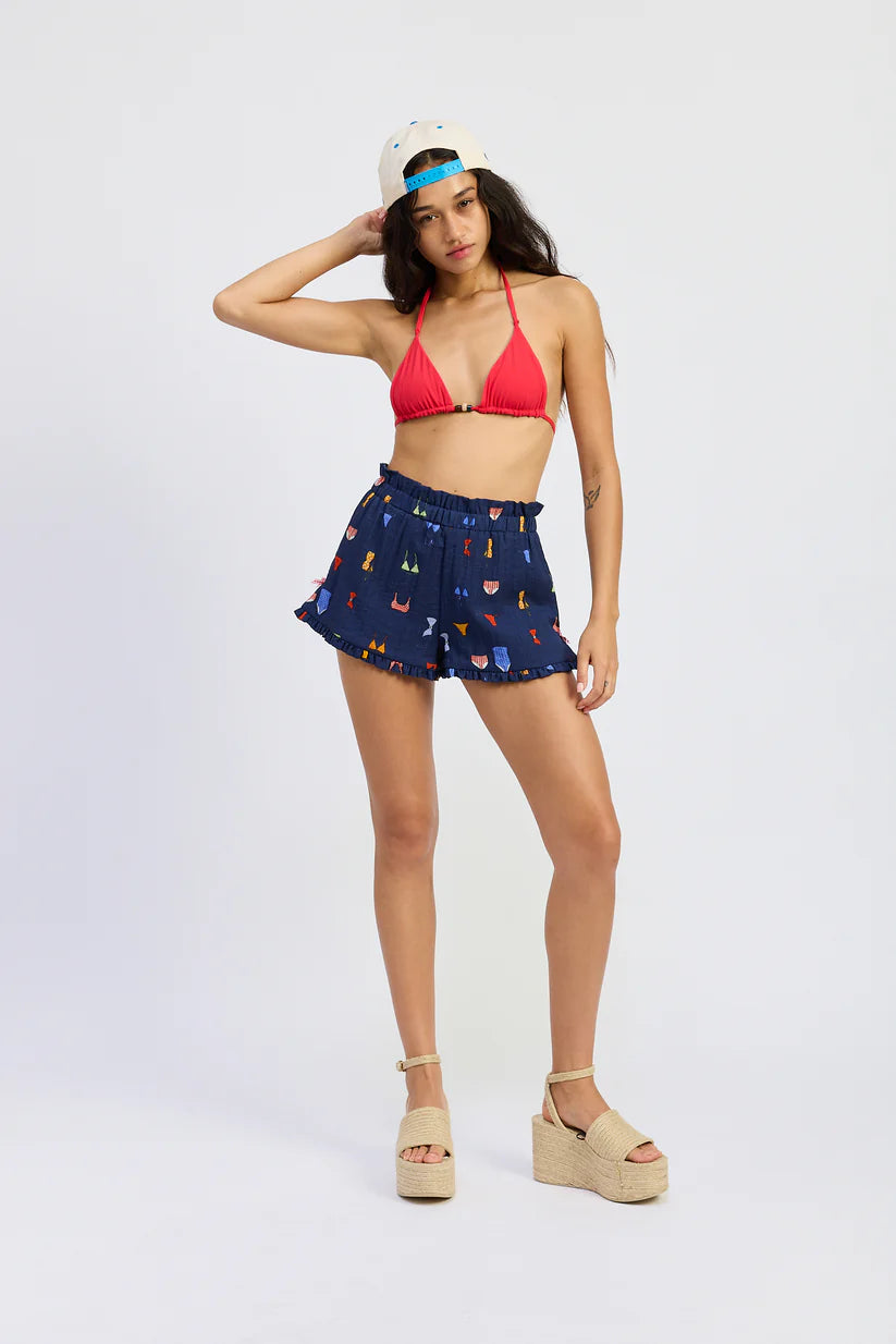BIKINI PRINTED RUFFLE SHORTS