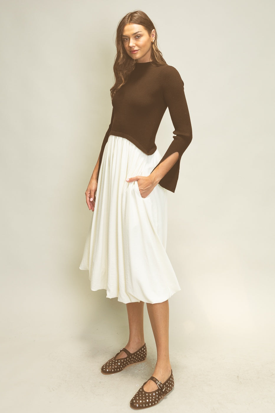 SWEATER DRESS WITH MIDI BUBBLE SKIRT