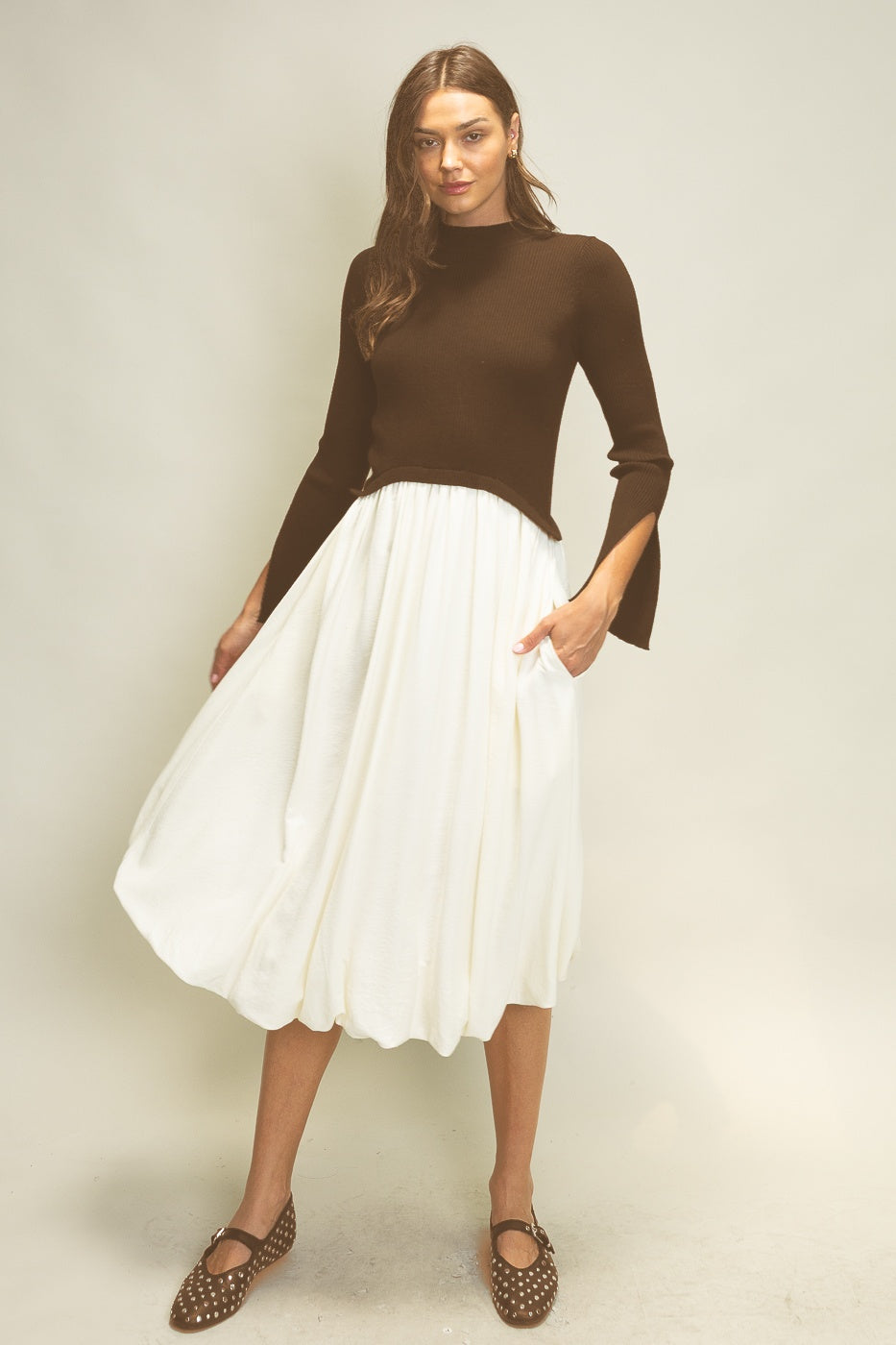 SWEATER DRESS WITH MIDI BUBBLE SKIRT