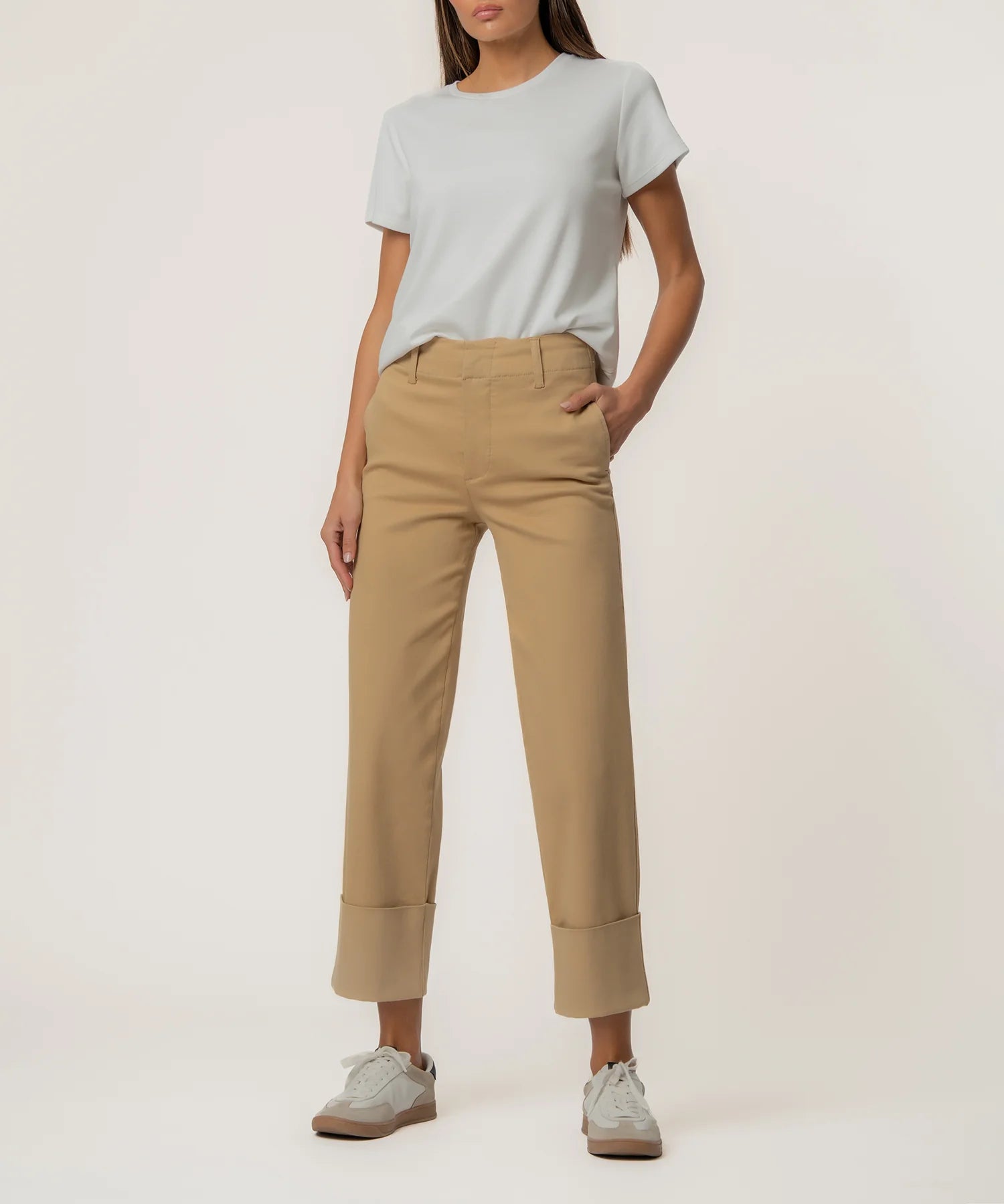 KUT - SIENNA HIGH RISE STRAIGHT LEG ROLL UP in KHAKI
