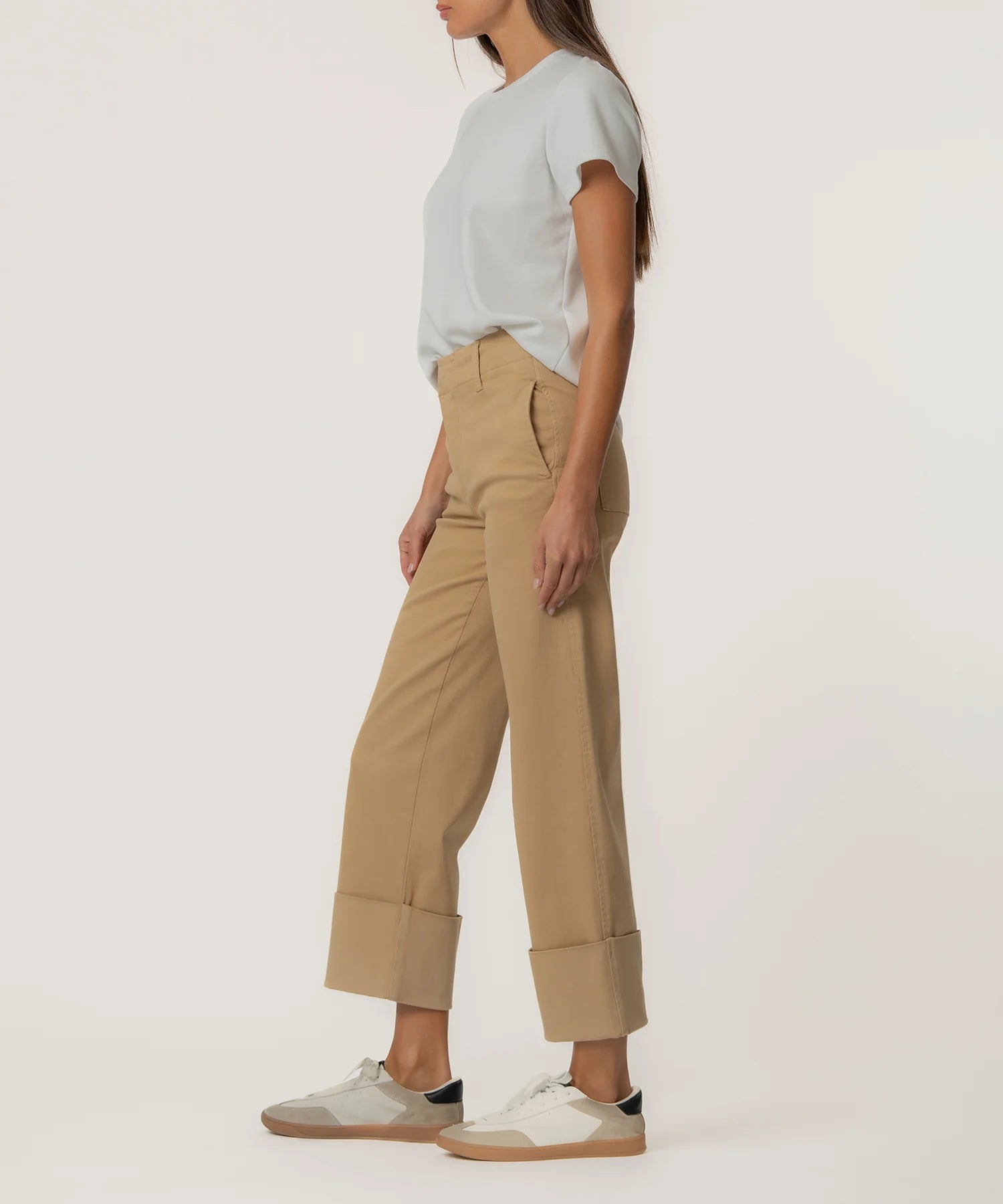 KUT - SIENNA HIGH RISE STRAIGHT LEG ROLL UP in KHAKI