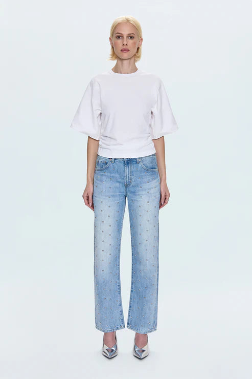 LEXI MID RISE BOWED STRAIGHT JEAN- ARIES