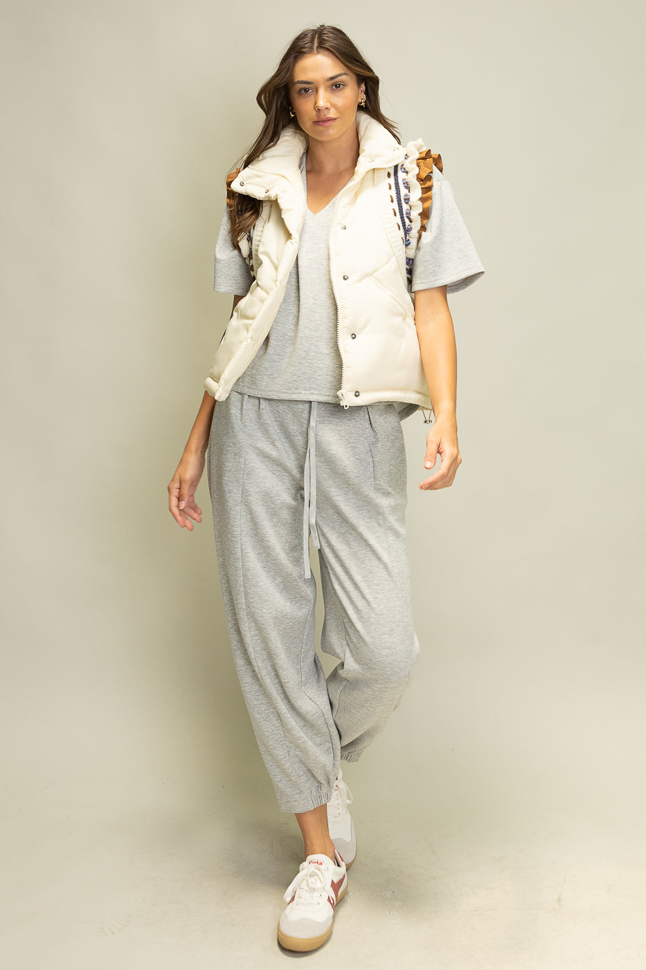 Snap Front Ruffle Sleeve Puffer Vest