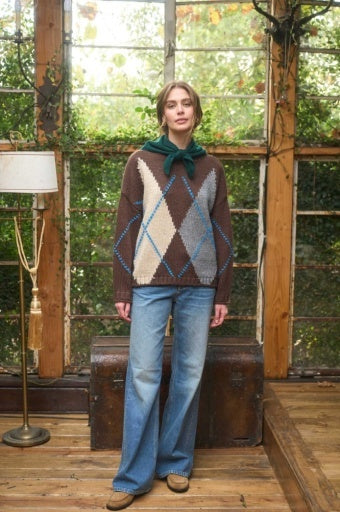 Argyle Roll Neck Sweater Top
