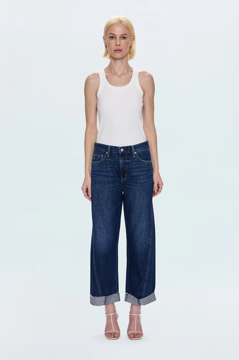 KACEY- MID RISE CUFFED STRAIGHT JEAN in CULTIVATE