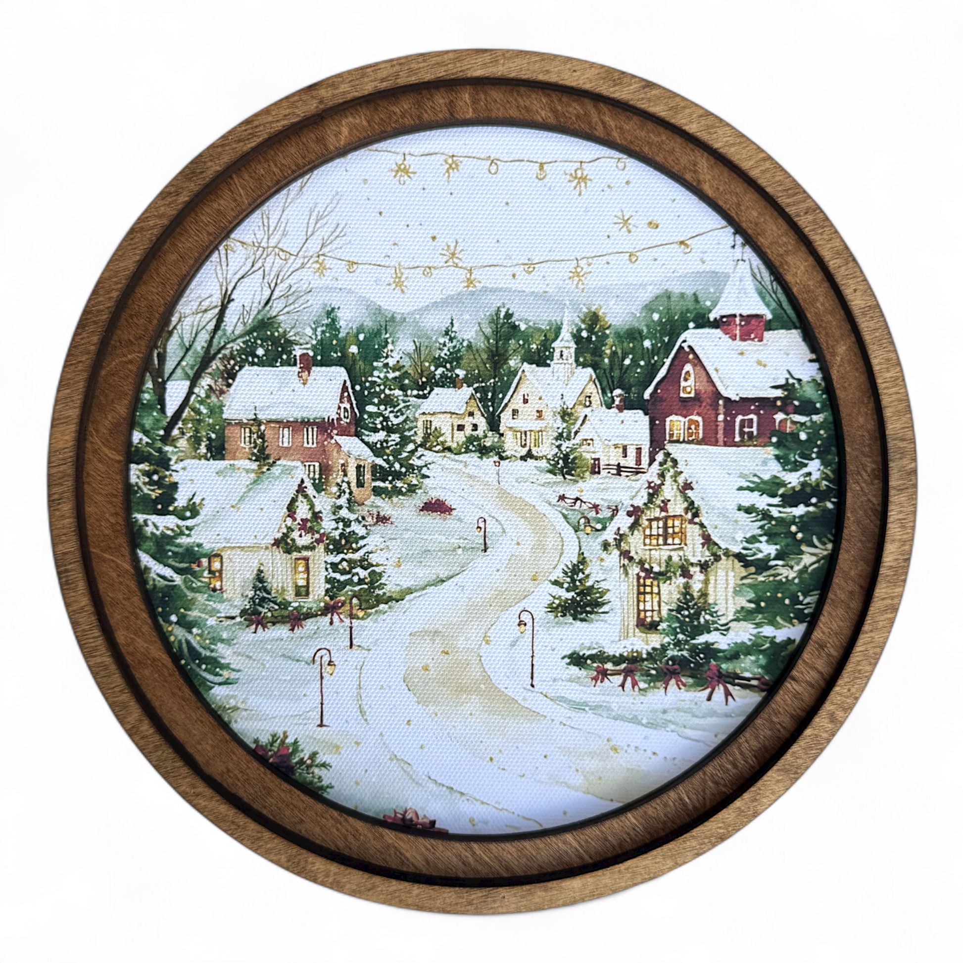 Christmas Village Round Framed Canvas Artwork