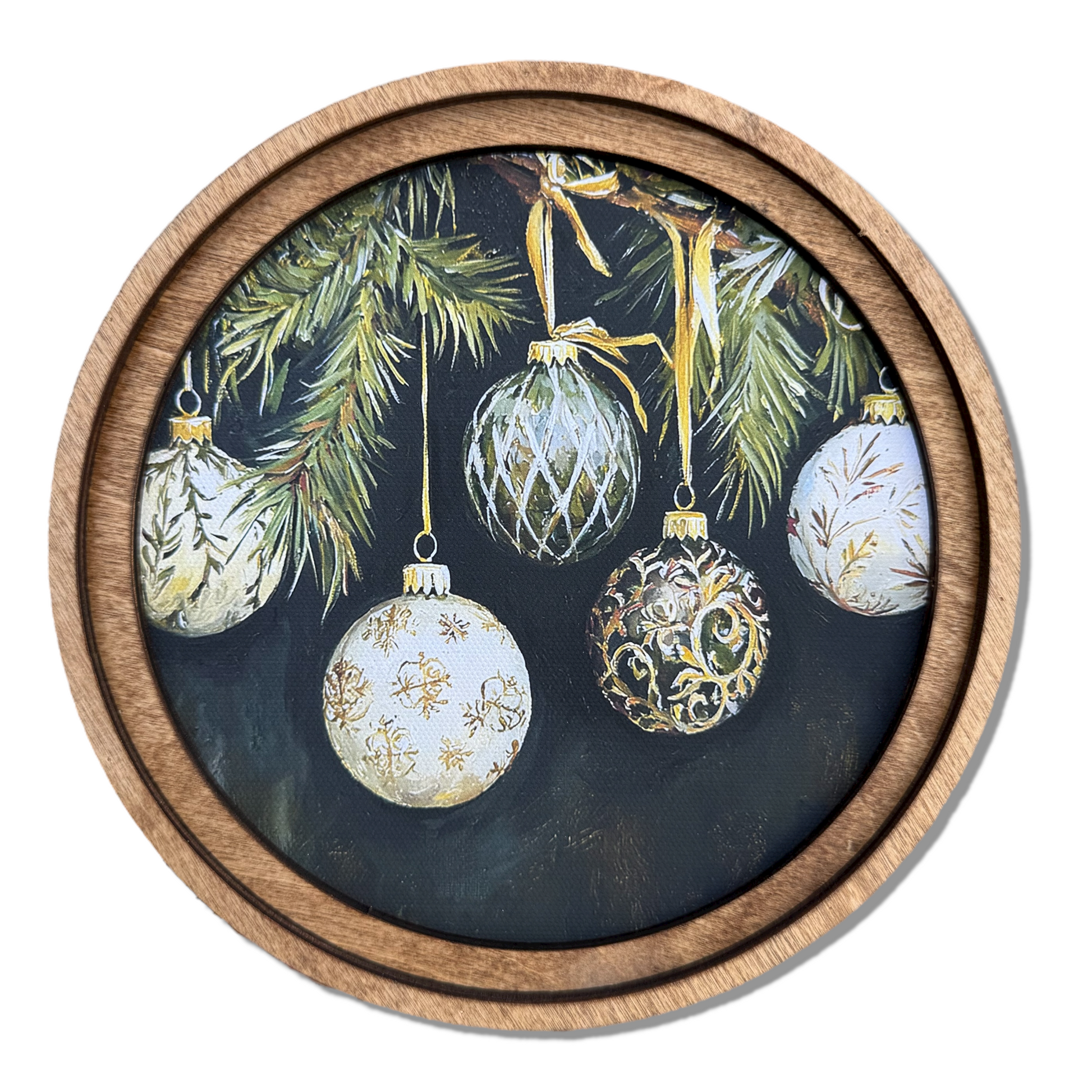 Christmas Ornament Round Framed Canvas Artwork