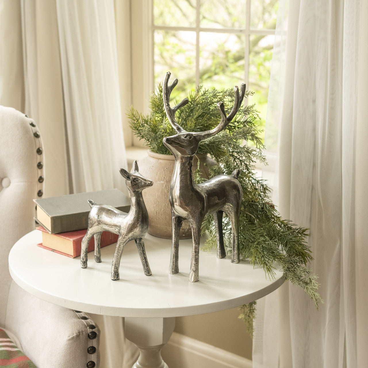 Pewter Aluminum Reindeer and Calf Figurines | 2 Styles