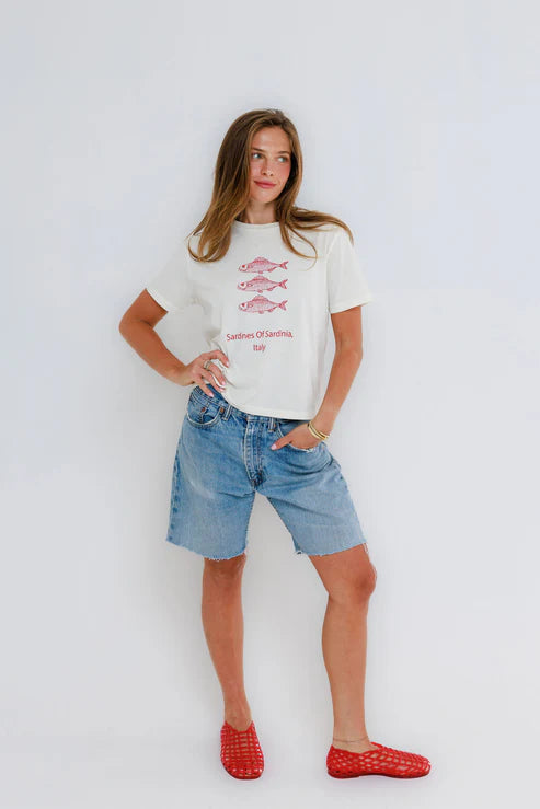Sunny Somewhere Sardines of Sardinia Everyday Tee - White Graphic T-Shirt