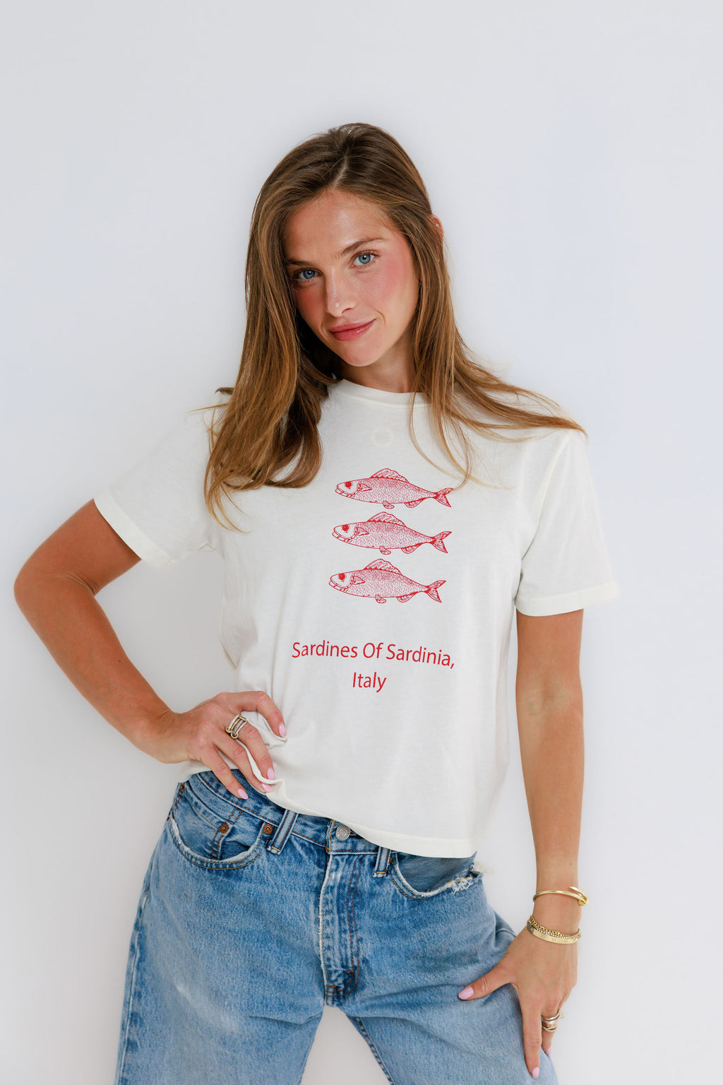 Sunny Somewhere Sardines of Sardinia Everyday Tee - White Graphic T-Shirt