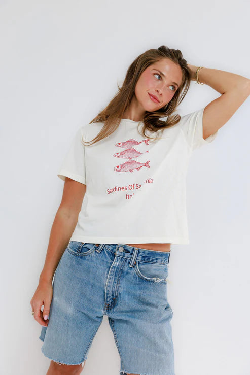 Sunny Somewhere Sardines of Sardinia Everyday Tee - White Graphic T-Shirt
