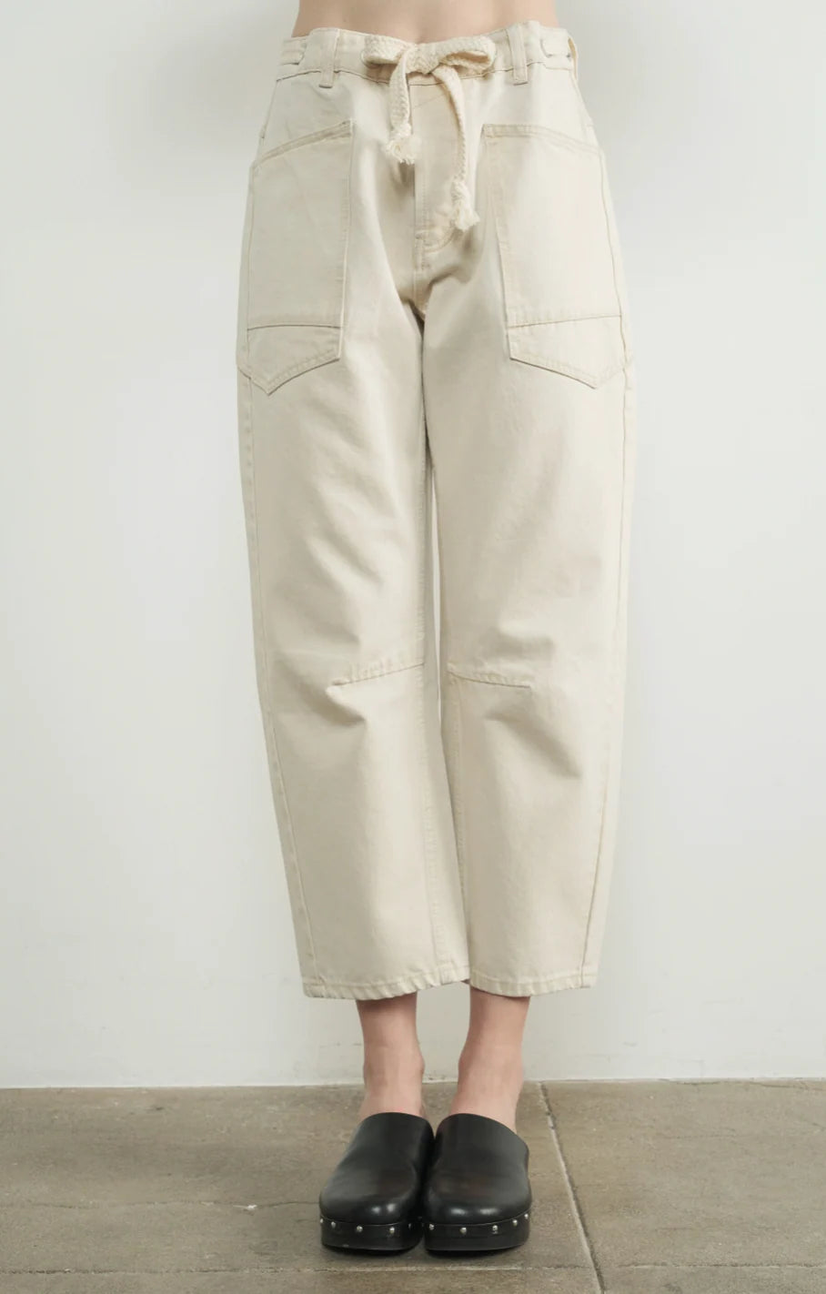 Barrel Denim Pants with Eyelet Waist - CREAM / RUST STRIPE